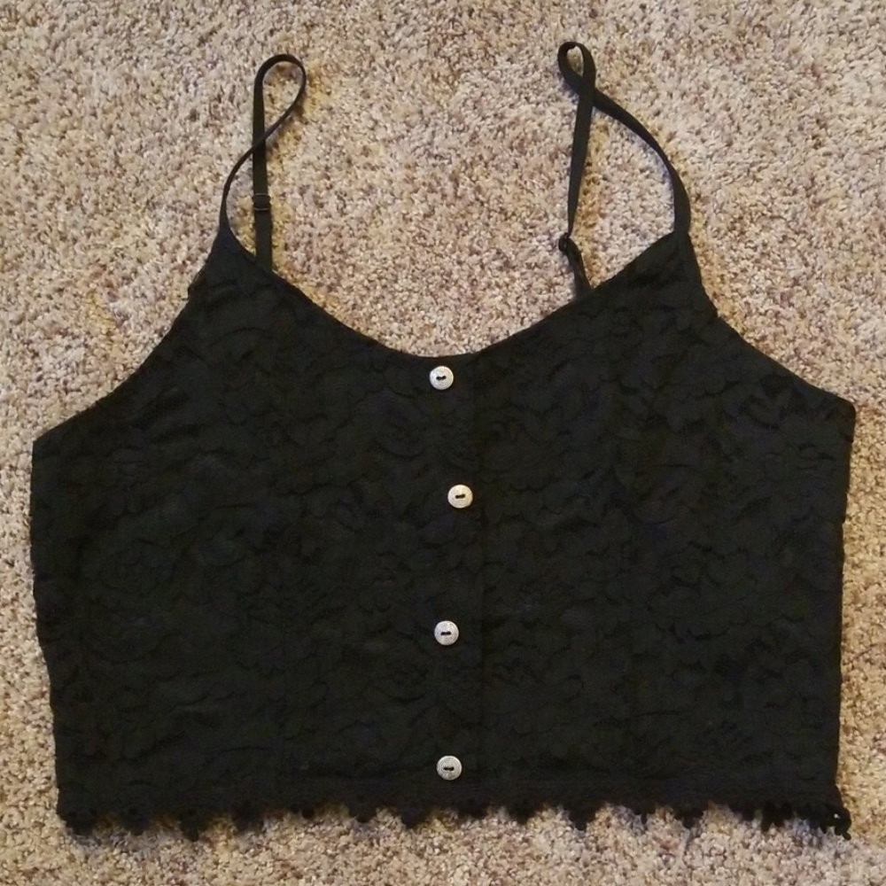 Paper crane black lace crop top